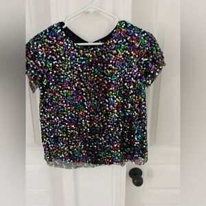 Anthropologie Vibrant Sequin Short Sleeve Top
